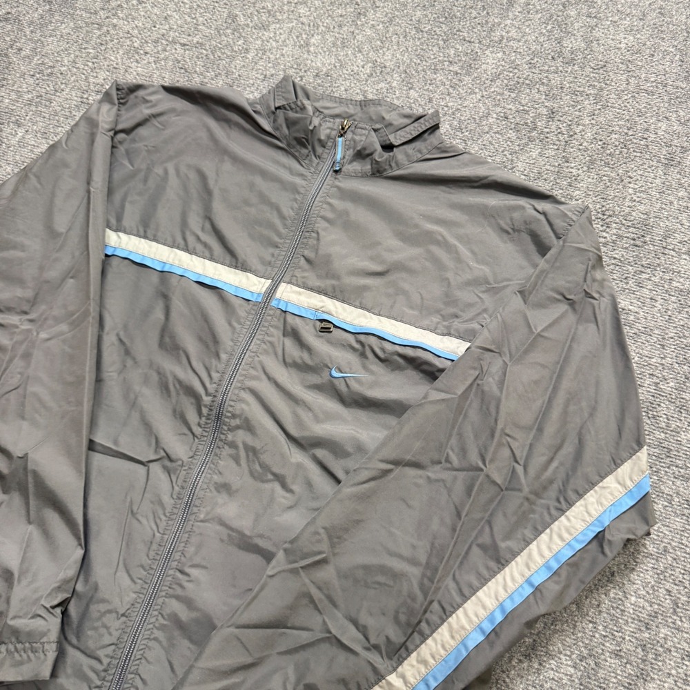 VTG Nike Nylon Jacket Men's L Longsleeve rack Jacket Baby Blue Gray Y2K 90s - Picture 5 of 12